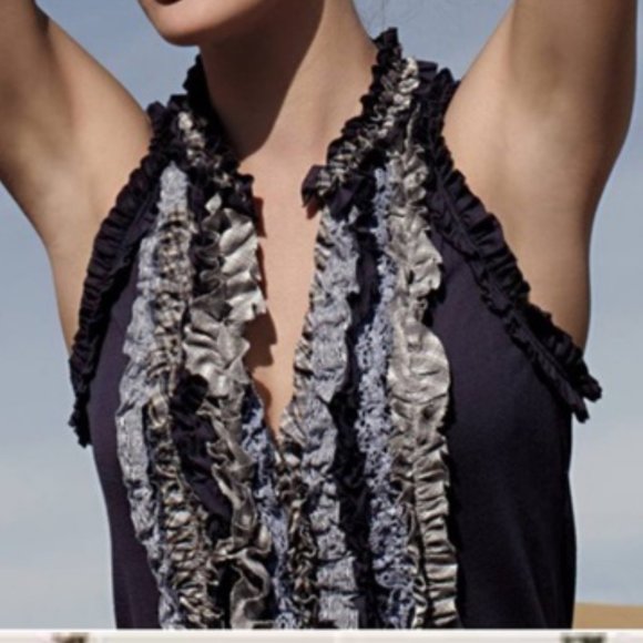 One September Navy Ruffle V-Neck Racerback - Picture 1 of 4